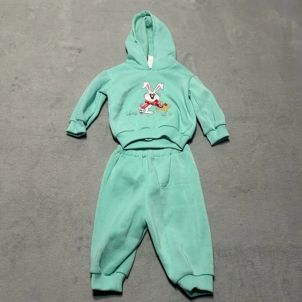 Vintage Vienna Kids Bunny Hoodie Sweatshirt Pants Set Baby 3-6 Months Alice 80s